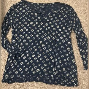 Lucky Brand Printed Navy 3/4 Sleeve Tee